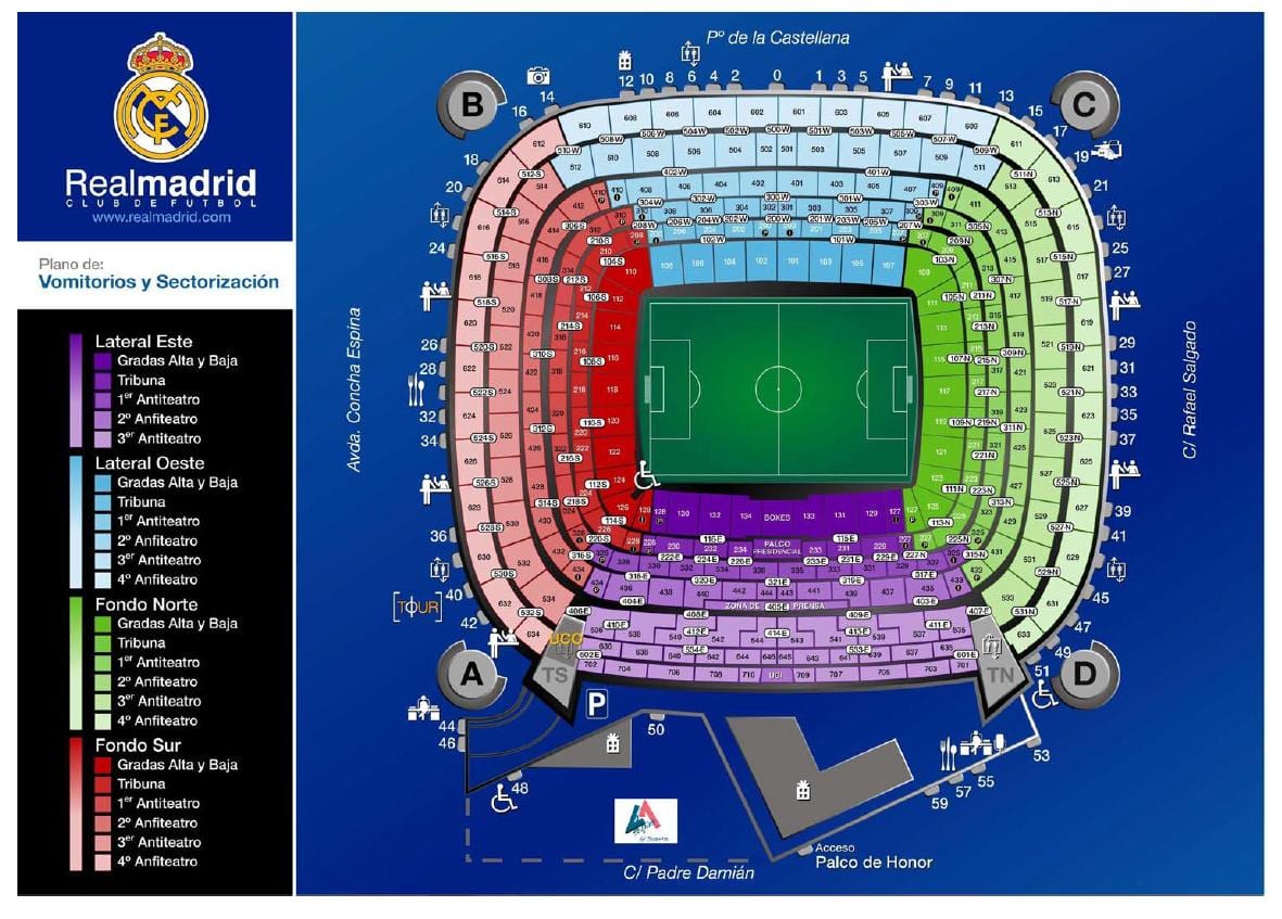 santiago bernabeu stadionā karte