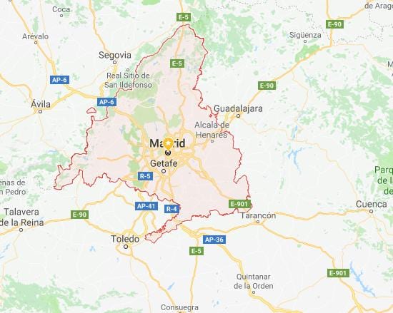 karte Madridē un apkārtējās pilsētās