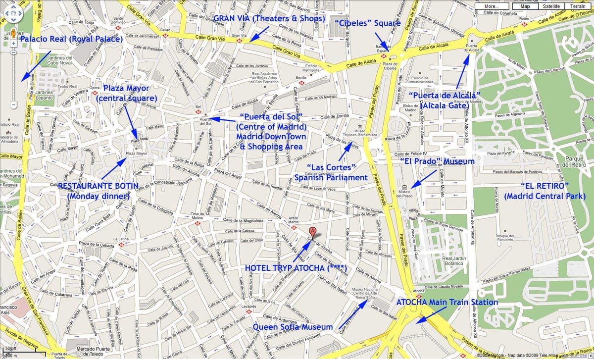 karte centrālā Madridē, Spānija