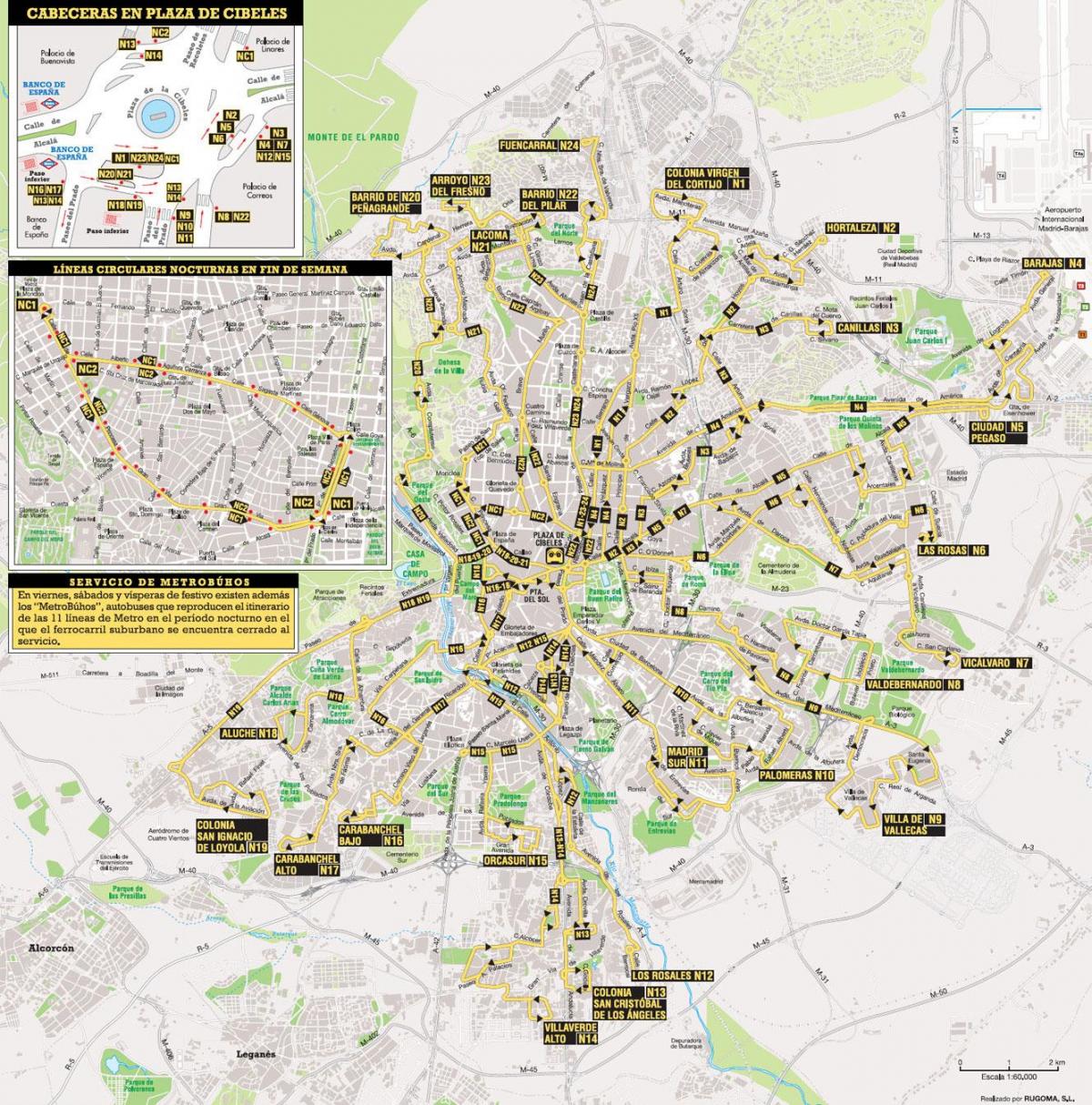 autobusu maršrutiem, Madride karte