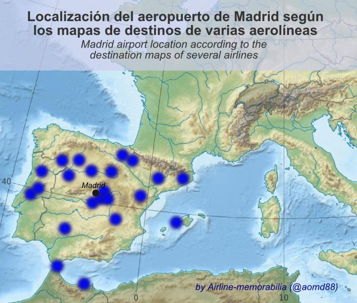 karte Madrides lidostas galamērķiem