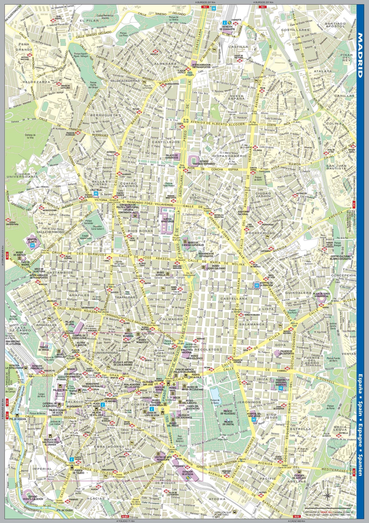 ielu karte Madrides pilsētas centrā