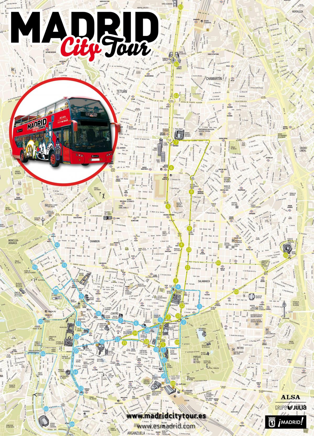 Madrides pilsētas autobusu tūres kartē