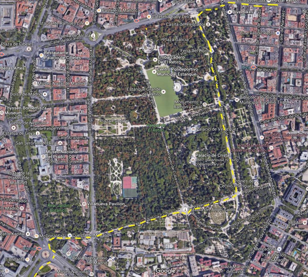 retiro parkā Madridē karte