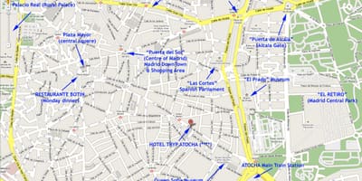Karte centrālā Madridē, Spānija