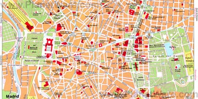 Madrides Spānijā pilsētas centra karte